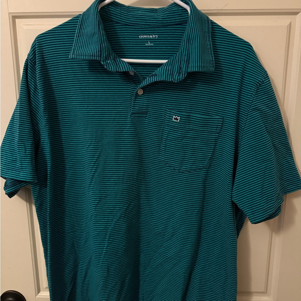 Crown & Ivy Teal Striped Polo Shirt